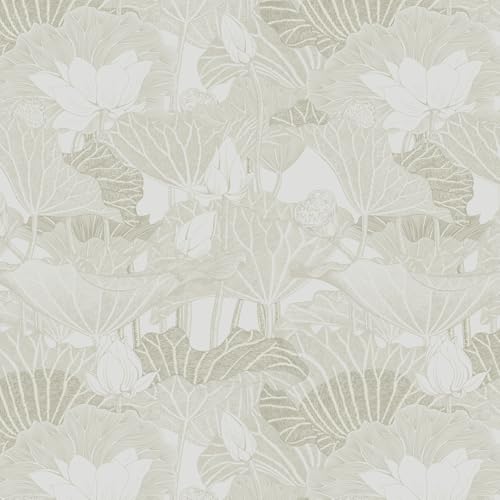 CiCiwind Floral Peel and Stick Wallpaper Beige and White Floral Contact Paper Modern Lotus Self...