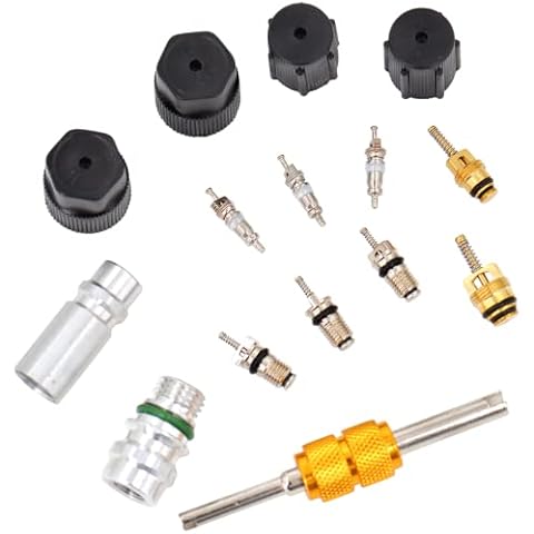 Mobling Air Conditioning Valve Core Kit [15 Pcs] | for R12 or R134a | with Seal Caps for A/C Refrigeration & AC Service Valves | Car & HVAC AC System Charging Port Kit Cover