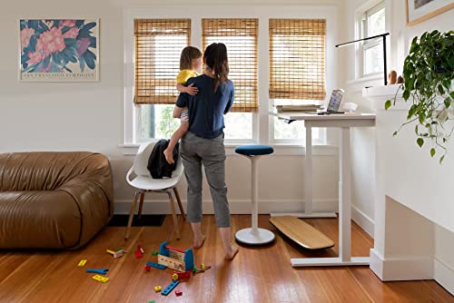 Image of Fully Luna Standing Desk and Task Stool - Ergonomic Balance Office Wobble Chair - Slip-Resistant Rubberized Base (White Base, Fern Green Cushion)