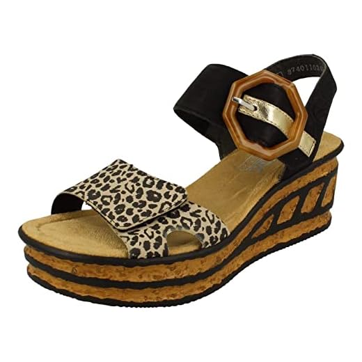 Rieker 68176 Damen-Sandalen mit Keilabsatz, Schwarz Multi, 38 EU