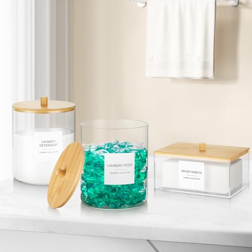 Image of Acrylic Dryer Sheet Holder with Lid, Clear Laundry Sheets Container with 27 Labels, Laundry Pods Storage for Laundry Room Organization