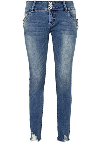 Sublevel Damen Skinny Stretch-Jeans mit Knopfdetail & Destroyed Parts Blue...