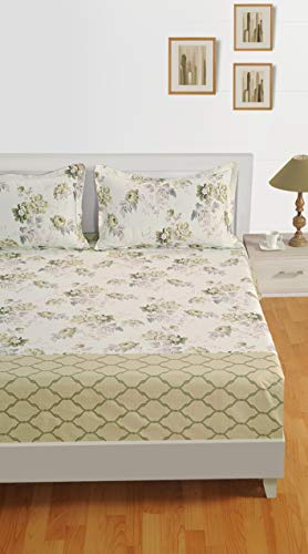 Image of Swayam Mercerized Pure Cotton Single Bedsheet with 1 Pillow Cover | Size 60 x 90 inch | 250 TC | Floral Design | Soft Breathable Bed Sheet | Comfortable & Durable for Bedroom - Beige