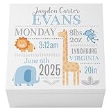 Let's Make Memories Personalized Baby's First Keepsake Box - Memento Storage - Memories Box - Nursery Décor - For Boys - 6' Hx12 Square
