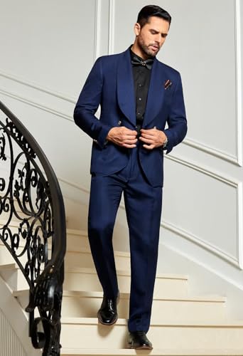 2 Piece Mens Suit Slim Fit Shawl Lapel Tuxedo for Mens Wedding Formal Business Party Prom for Men Blazer Jacket and Pant3