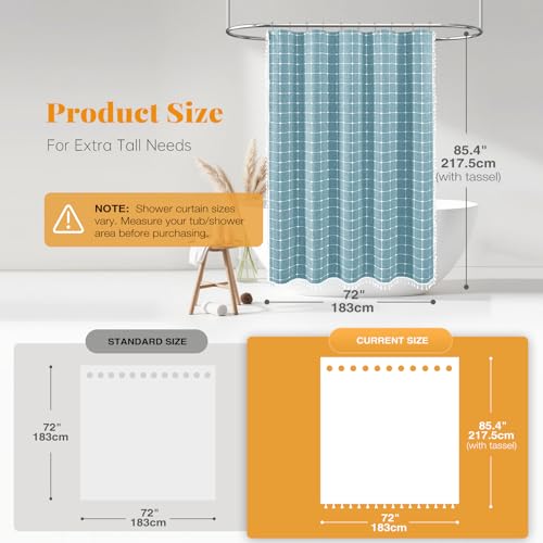 Image of BTTN Extra Long Shower Curtain - 72x84 Inch Long Boho Chic Tassel Linen Fabric Shower Curtain Set with Hooks, Tall Modern Farmhouse Elegant Thick Cloth Shower Curtains for Bathroom - Teal /Turquoise