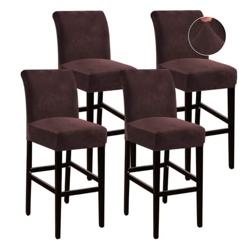 GAMUKAI Velvet Bar Stool Covers Set of 4 - Stretch Washable Barstool Seat Slipcovers for Counter Height Chairs, Non-Slip Kitchen Dining Room Cafe Chair Protectors (Brown, 4)