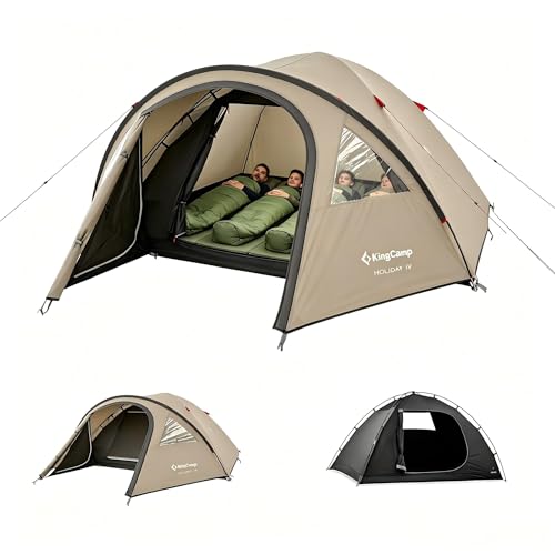 Tente camping 4 personnes imperméable KingCamp double couche avec auvent