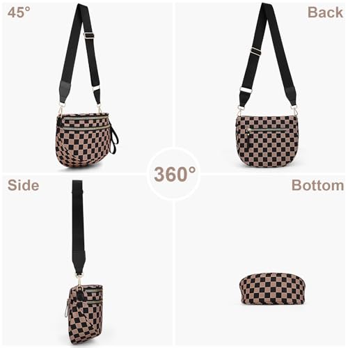 Image of Lushandy Bum Bag Checkered Crossbody Bag Mom Everyday Purse | Roomy Space, Wipe Clean, Wide Strap