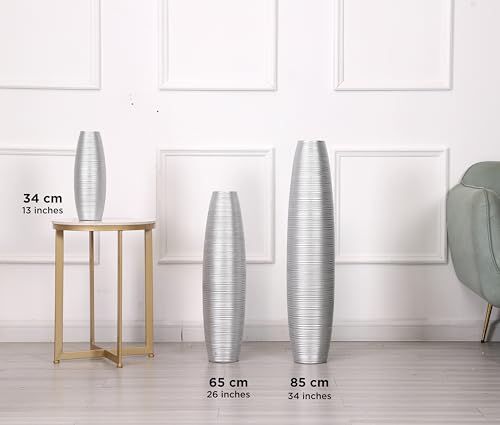 Image of Leewadee - Silver Floor Vase for Pampas Grass, Large Flower Vase for Home Decor, 34 cm, Resin