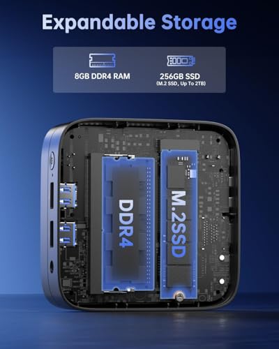 Image of KAMRUI Essenx E1 Mini PC, 8GB DDR4 RAM 256GB M.2 SSD, Mini Computer Twin Lake N150 (Beat N100 /N95,up to 3.6GHz), Desktop Computer Dual 4K, Ethernet, WiFi, Bluetooth for Business, Office, Home