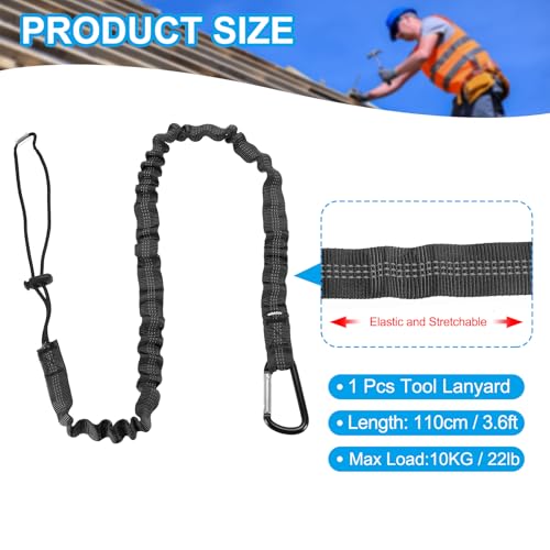 Image of MECCANIXITY Retractable Tool Lanyard 3.6ft with Single Aluminum Buckle and Adjustable Loop End, Maximum Weight Limit 10KG / 22lb, Safety Fall Protection Tools Leash, Black