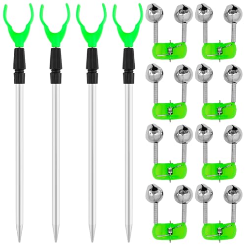 Haishell Ensemble d'accessoires de pêche 12 pièces 4 Supports de Canne à pêche 8 Clips de Jumeaux Cloches d'alarme Supports de Canne à télescopiques de Serrage...