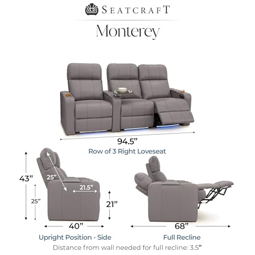 Image of Seatcraft Monterey Home Theater Seating Gray Row of 3 Right Loveseat