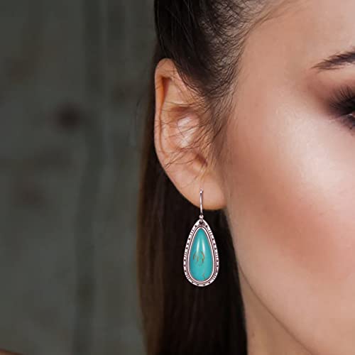Sterling Silver Turquoise Earrings for Women: Teardrop Turquoise Dangle Earrings Vintage Style Western Jewelry Gift for Cowgirls3