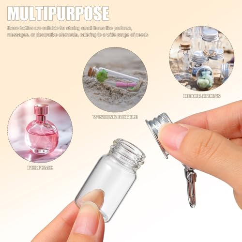 Mini botellas de vidrio transparentes de 7ml 10ml con llavero y clip GALPADA para manualidades 3
