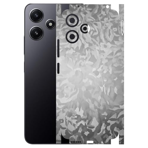 Image of AtOdds - Full Body Back Screen Guard Protector Film - 3D Textured Lamination Wrap Skin Sticker Compatible with REDMI 12 (5G) | Scratchproof Matte Finish (Design - Silver Camo)