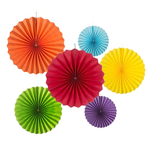 Image of MOWO Rainbow Colorful Paper Fans Wall Decoration, 6pc | Background Ceiling Hanging Decoration, birthday graduation wedding Pride Month Theme Party