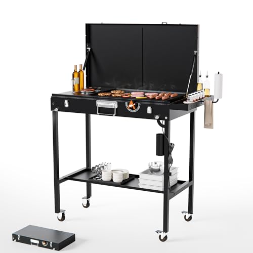 AEWHALE 2-in-1 Outdoor Table & Electric Grill Portable Grill with Nonstick Cooking Surface for Outdoor Kitchen & Backyard Barbecue Cooking