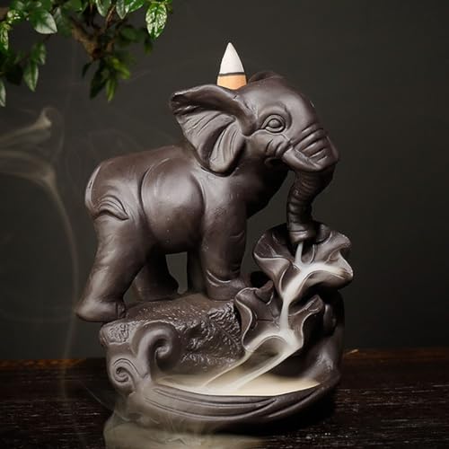 Brûleur d'encens éléphant argile violette reflux déco maison - 8