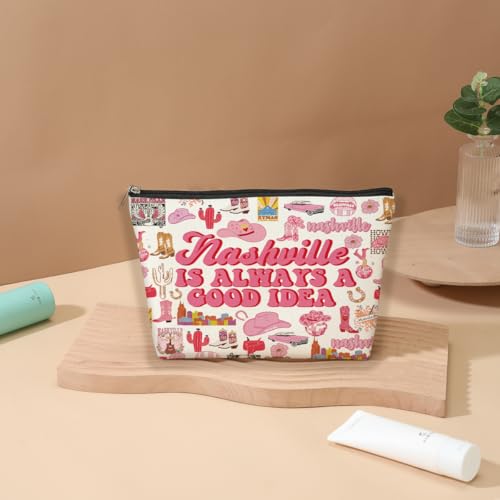 DJHUNG Nashville Travel Gift Cosmetic Bag Nashville Lover Gifts Makeup Bag Country Music Themed Gifts for Traveller Women Friends Sister Birthday Christmas Bachelorette Party Favors Girls Trip Gifts - Image 4