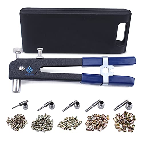 Muzata Hand Rivet Tool Nut Setter Kit,Heavy Duty Thread Blind Riveting Tools,Wrench Nut Sert,5pc Metric Mandrels and 100pc M3 M4 M5 M6 M8 Rivnuts,Rugged Carrying Case RK01