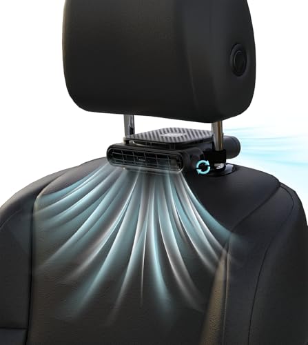 SEAINGO Car Fan for Front and Back Seat, USB Powered (No Battery, Not Rechargeable), Headrest Mount Cooling Fan with Front/Rear Airflow Switch and 3 Speeds, Fits Headrest Posts Spaced 4.5–7.6 in