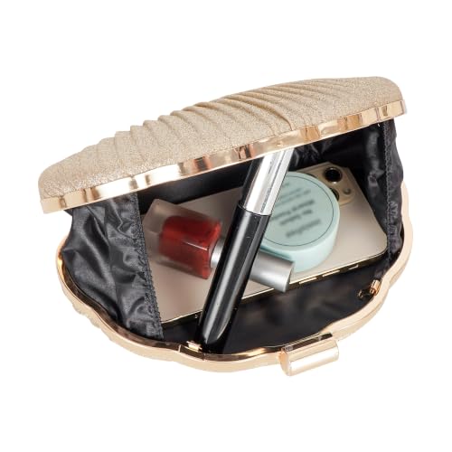 Image of Glitter Seashell Evening Clutch Purse Mini Chain Crossbody Bag Pu Leather Shell Pearl Shoulder Bag