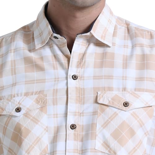 Image of Rocket Science Men's Cotton Blend Slim Fit Double Pocket Checked Casual Shirt.