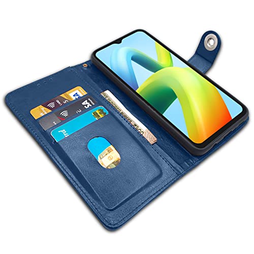 Image of Pikkme Redmi A1 | Redmi A2 Flip Cover Leather Finish | Inside TPU with Card Pockets | Wallet Stand and Shock Proof | Complete Protection Button Flip Case (Blue)