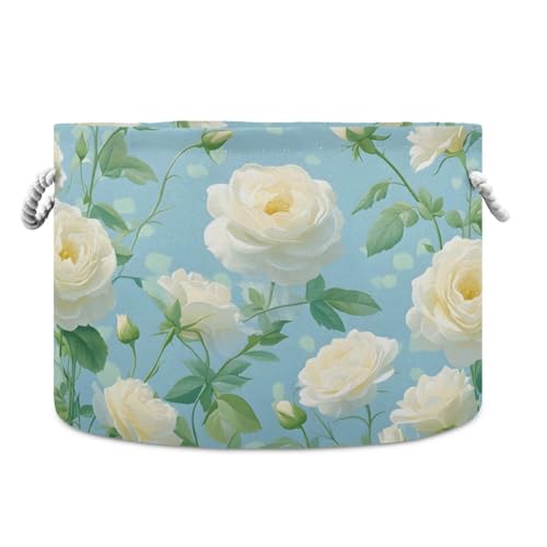 DUOBU Large Cotton Rope Basket Round Storage Basket Rose Laundry Hamper for Toys,Blankets,Nursery,Laundry 20x14 in