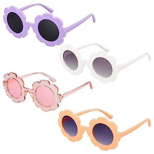 Mdvora 4 Pack Round Flower Sunglasses Set Outdoor Kids Sunglasses Kit(Set C 4pcs)