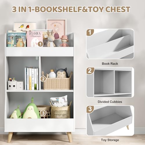 MAMIZO Estantería Infantil 5 Estantes,Mueble Juguetes Organizador, Estantería Montessori,Librería Infantil,para Guardería Sala de Juegos,con 2 Estantes, 3 Compartimentos,94 × 62 × 34 cm,Blanco - imagen 4