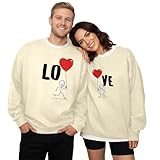 QJDFLL PäRchen Bedrucktes, kapuzenloses Sweatshirt mit Rundhalsausschnitt für Paare, geeignet Damen und Herren (Herren)(Beige,L)
