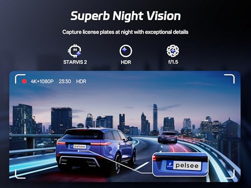 Image of Pelsee S12 Pro Mirror Dash Cam with STARVIS 2 Sensor, Rear View Mirror Camera 5.8GHz WiFi, 4K Front and 1080P Rear Backup Camera for Car, ADAS, Voice Control, Color Night Vision, 64G Meomory Card