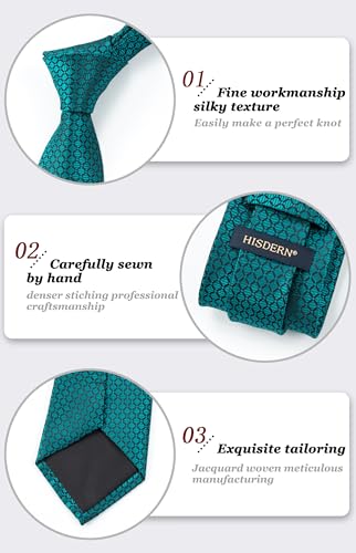 Image of HISDERN Ties for Men Plaid Checkered Tie with Pocket Square Woven Business Formal Necktie Handkerchief Set Wedding Party