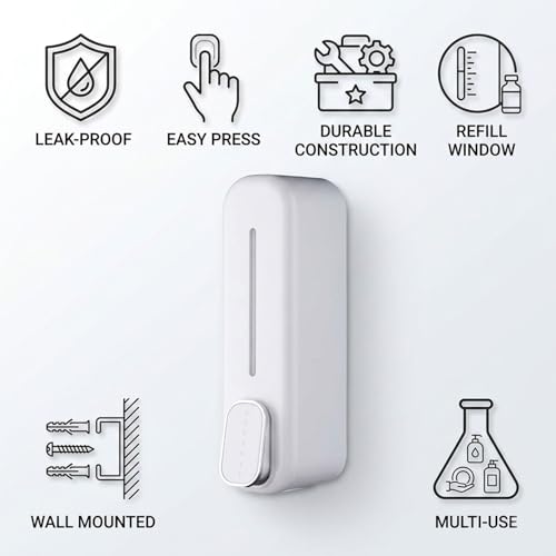 Image of Wall Mounted Soap Dispenser | Liquid Hand Wash Dispenser for Bathroom & Kitchen | Manual Soap Pump | Kitchen Sink & Wash Basin Soap Dispenser White