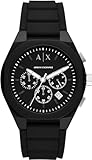 Bracelet en silicone noir Armani Exchange Montre pour hommes, mouvement chronographe à quartz et boîtier de 44mm avec bracelet en silicone