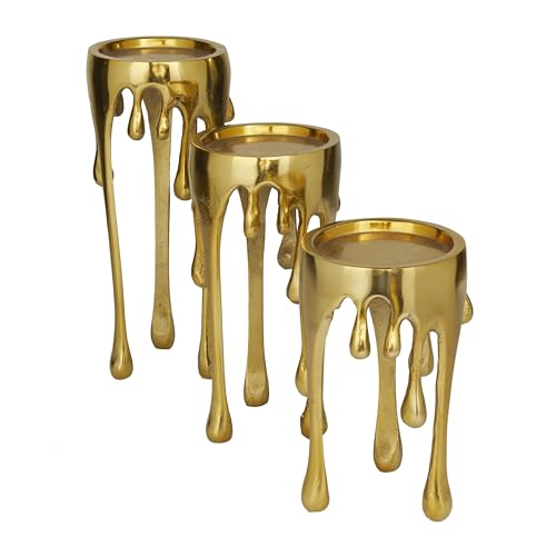 CosmoLiving Gold Aluminum Abstract Candle Holder Set, 3 Sizes