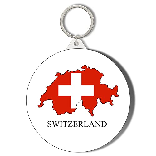 SWITZERLAND FLAG MAP LARGE 58mm ROUND KEYRING