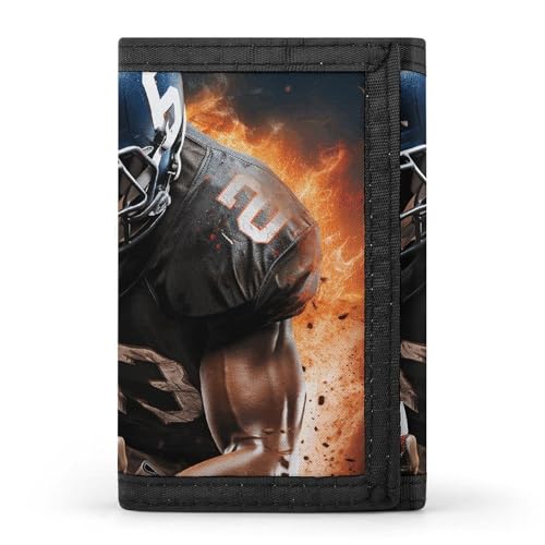 Cool American Football Trifold Wallet for Men - Money Clip Slim Wallets with Multiple Card Slots Minimalist Small Front Pocket Wallet for Everyday Carry