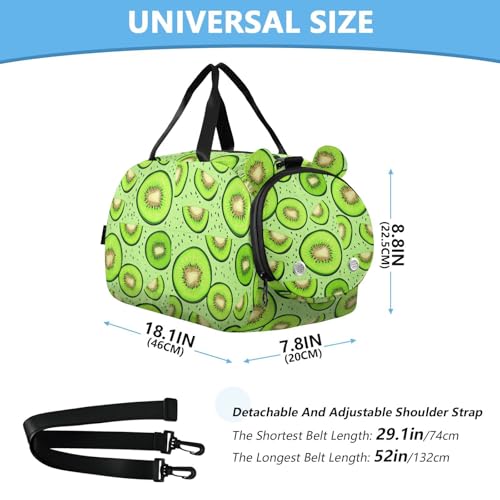 Kiwi Fruit Green Kids Travel Duffel Bag for Boys Girls Overnight Weekend Tote Bag with Shoes Compartment for Trip Beach Gym3