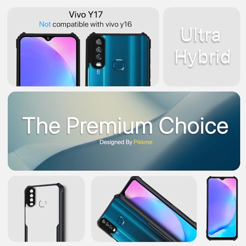 Image of Pikkme Back Cover for Vivo Y12 / Y15 / Y17 / U10 | Ultra Hybrid Shockproof Case | Full Camera Protection | Raised Edges | Clear Transparent Bumper Case (Black)