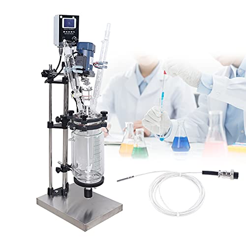 Silencear 3L Double-Layer Glass Reactor, Laboratory Jacketed Glass Reactor Temperature Adjustable Chemical Reaction Vessel with LCD Display for Chemistry Reaction Distillation