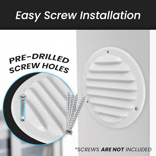 Image of Repa Market 4'' Inch (Opening Dimensions) White Vent Covers - Pack of 2 - Metal Round Soffit Vent - Air Vent Louver - Built-in Screen Mesh - HVAC Ventilation Grille - 5.5 inch Inch (Outer Dimensions)
