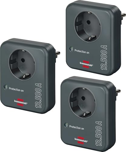 Brennenstuhl Steckdosenadapter mit &Uuml;berspannungsschutz 13.500A 3er Set (Adapter als Blitzschutz f&uuml;r Elektroger&auml;te) anthrazit