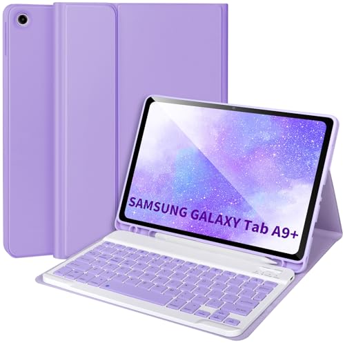 Keyboard Case for Samsung Galaxy Tab A9+/Plus 11’’ 2023(SM-X210/X216/X218),Case with Keyboard for Samsung Tab A9+ with S Pen Holder,Detachable Bluetooth Keyboard for Galaxy A9 Auto Wake/Sleep,Purple