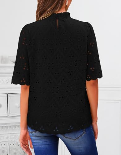 BETTE BOUTIK Womens Lace Tops 2025 Trendy Long Short Sleeve Eyelet Embroidered Dressy Casual Blouse Shirts