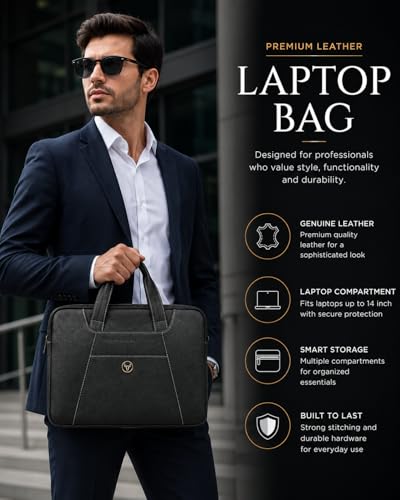 Image of Goatter Genuine Leather Laptop Sleeve Bag Compatible With 13 Inch Laptops | Premium Vintage Leather Laptop Carry Case for Men| Slim Office Messenger bag with Handle |