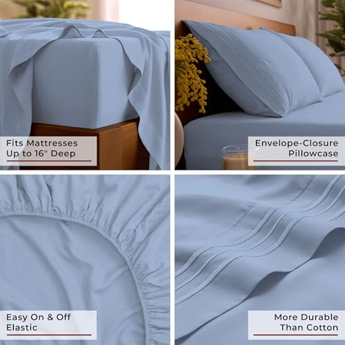 Image of Mellanni Full Sheets Set - 4 PC Iconic Collection Bedding | Hotel Luxury, Extra Soft, Cooling Bed Sheets - Wrinkle, Fade, Stain Resistant (Full, Sky Blue)